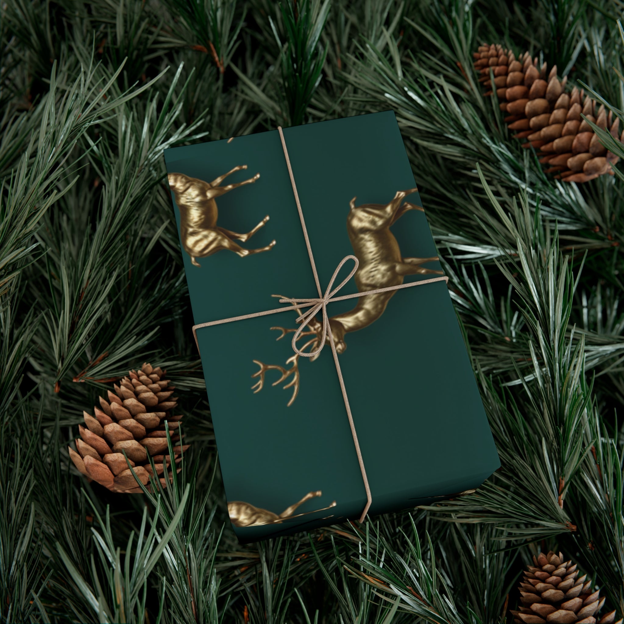 Golden Reindeer - Christmas Gift Wrap Long Roll