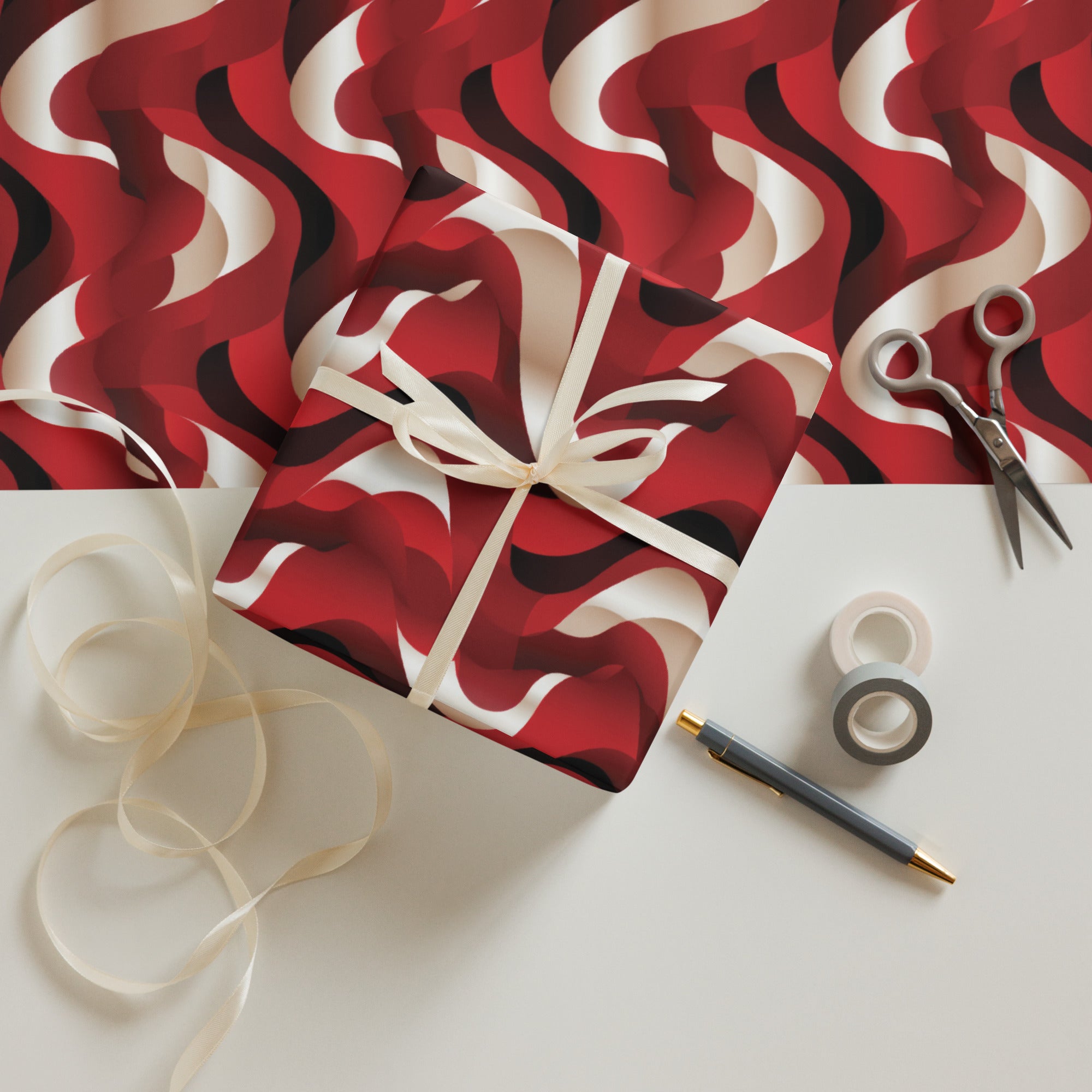 Red Swirls - Pack of 3 Wrapping Paper Sheets