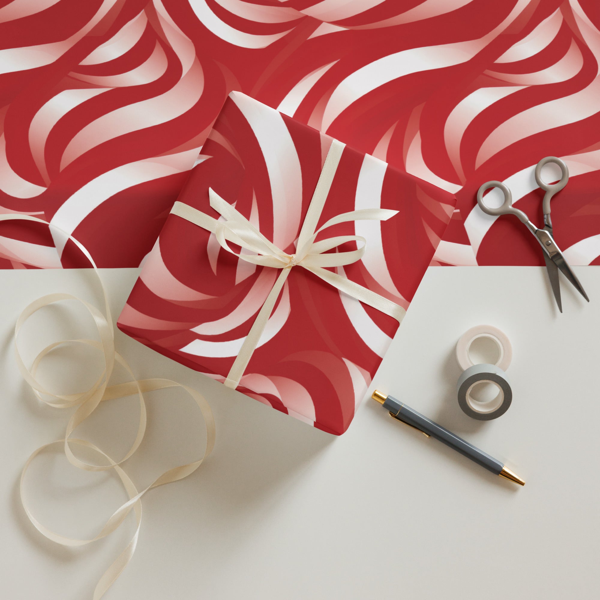 Red Swirls  - Pack of 3 Wrapping Paper Sheets